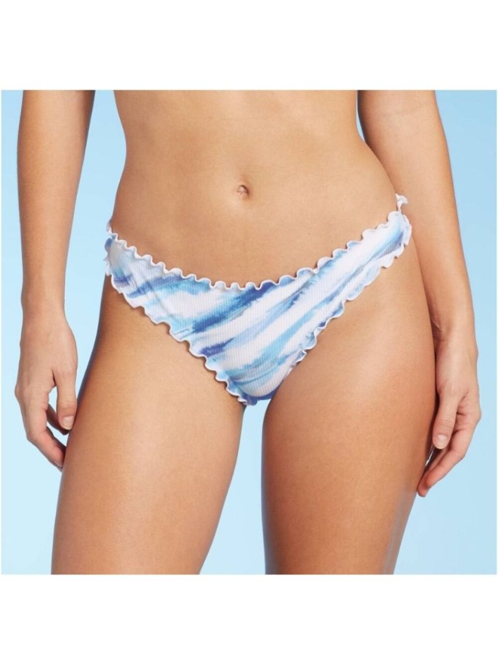 Shade & Shore Women Ribbed Ruffle High Leg Extra Cheeky Bikini Bottom Tie Dye XS